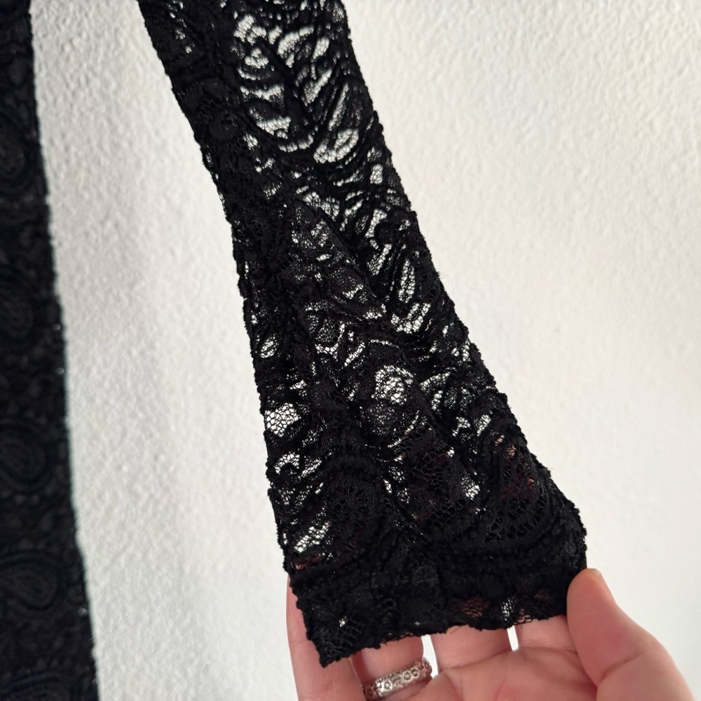 Maurices Black Paisley Lace Panel V Neck Long Sleeve Dress Small Chic Elegant - Picture 5 of 12